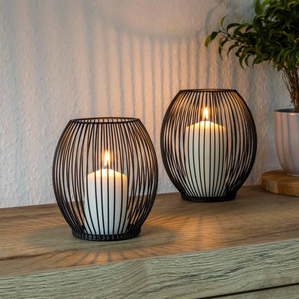 2 Pieces Candle Holder Set Black