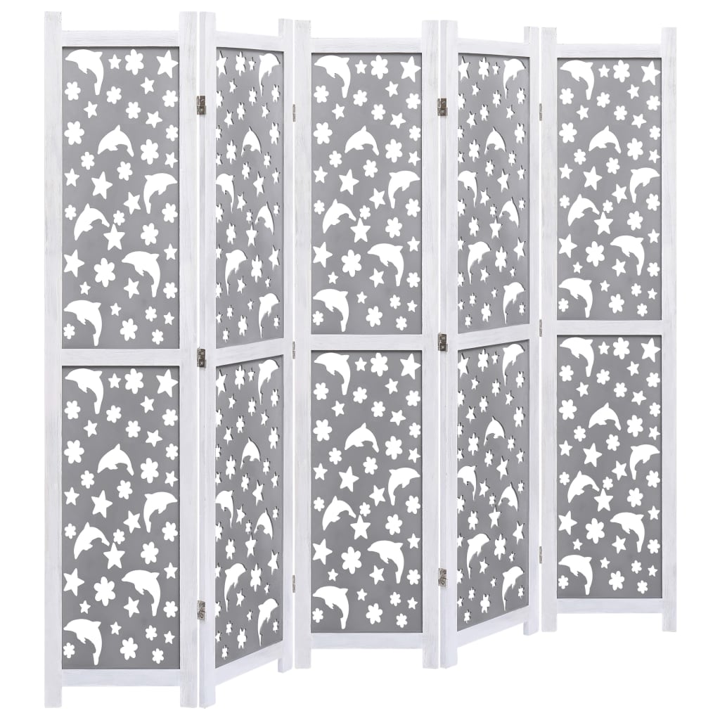 5-Panel Room Divider Grey 175x165 cm Solid Wood