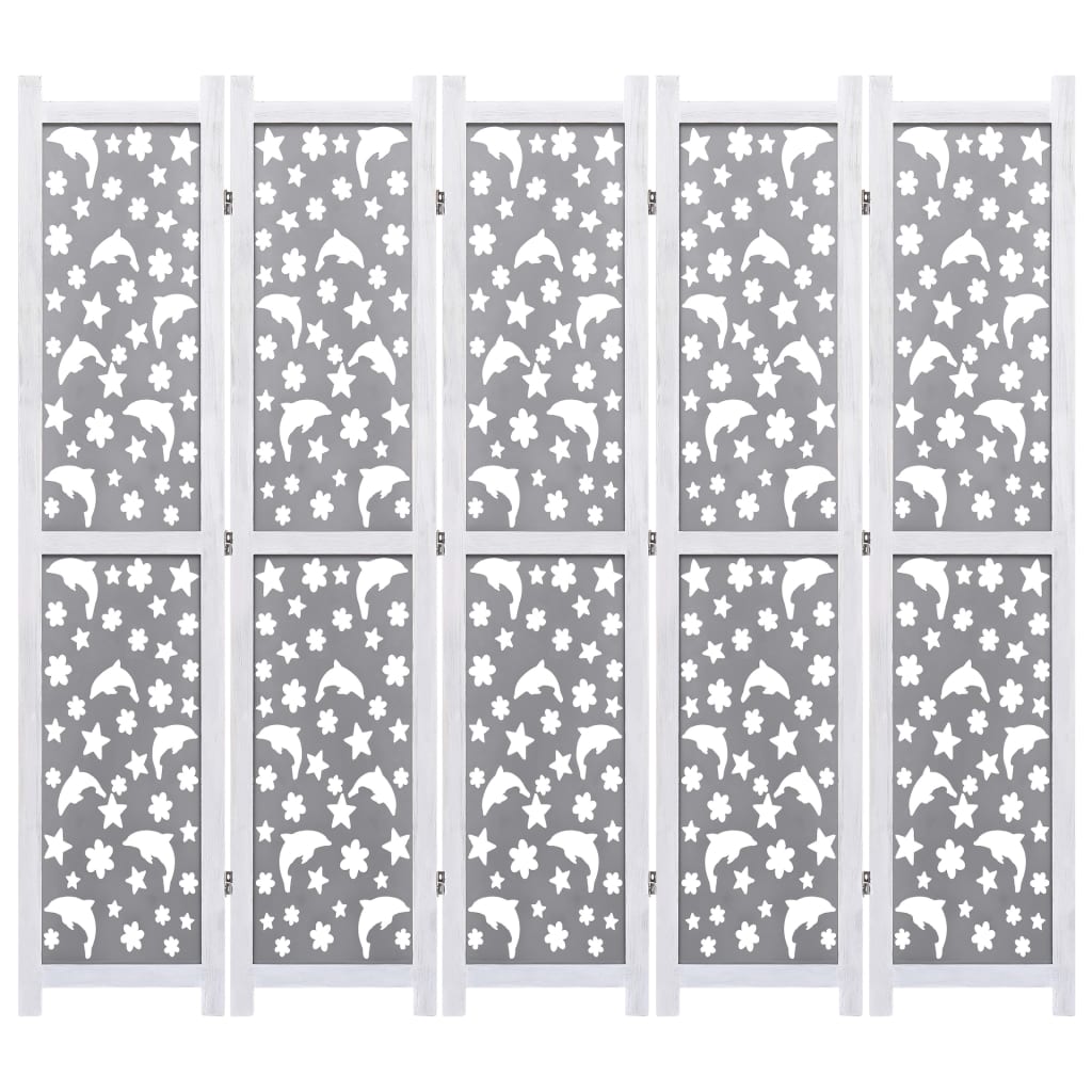 5-Panel Room Divider Grey 175x165 cm Solid Wood