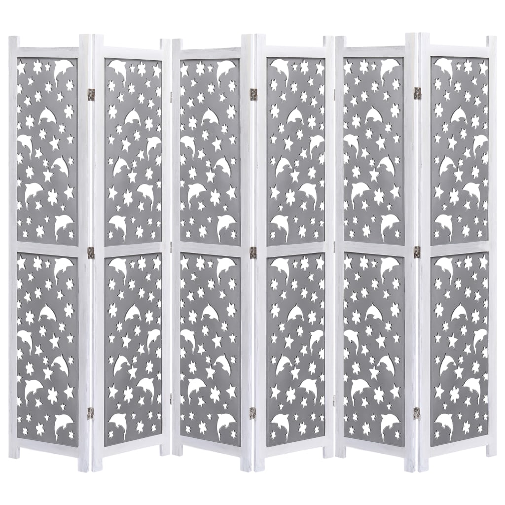 6-Panel Room Divider Grey 210x165 cm Solid Wood