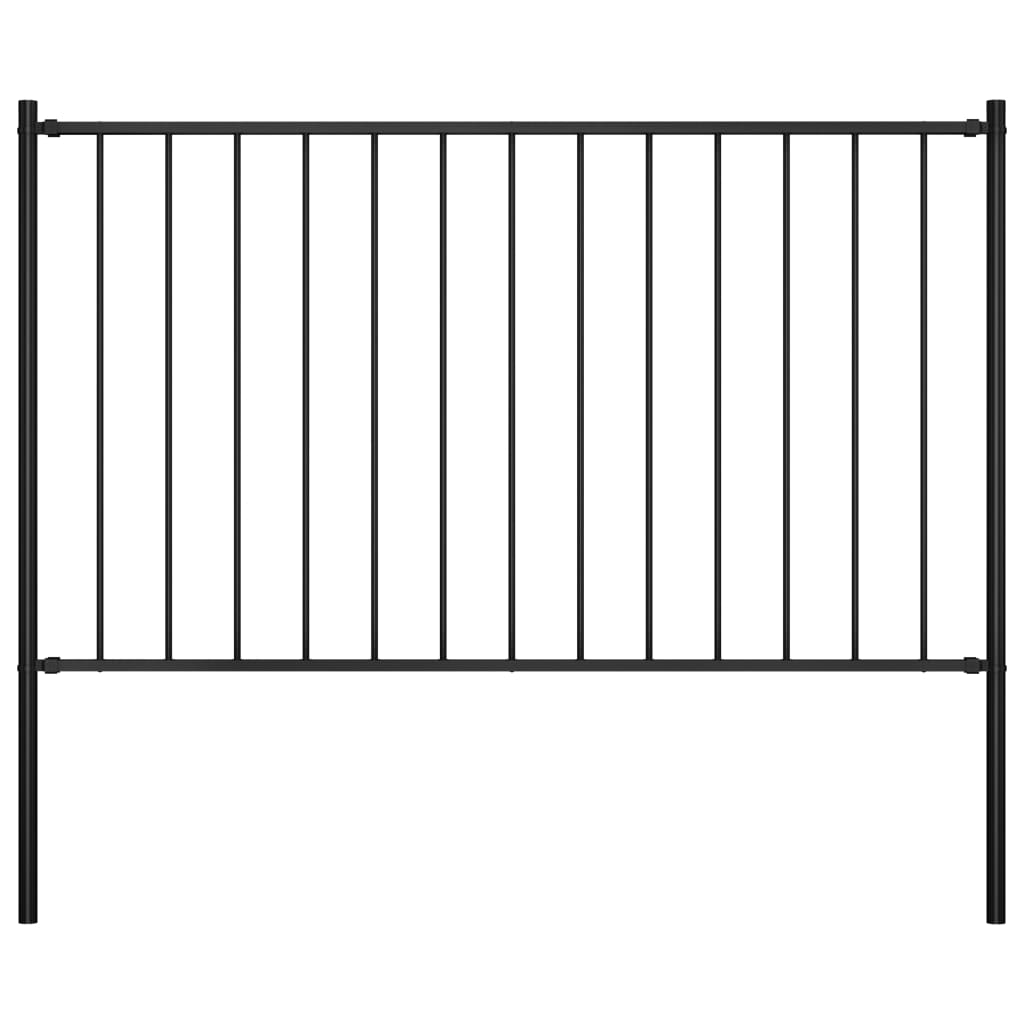 Fence Panel with Posts Powder-coated Steel 1.7x1.25 m Black