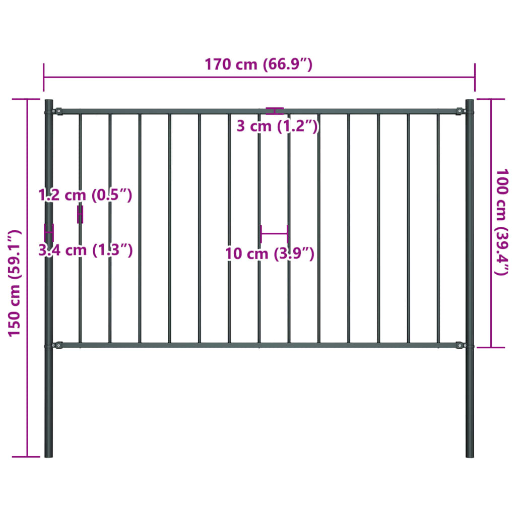 Fence Panel with Posts Powder-coated Steel 1.81x1 m Anthracite