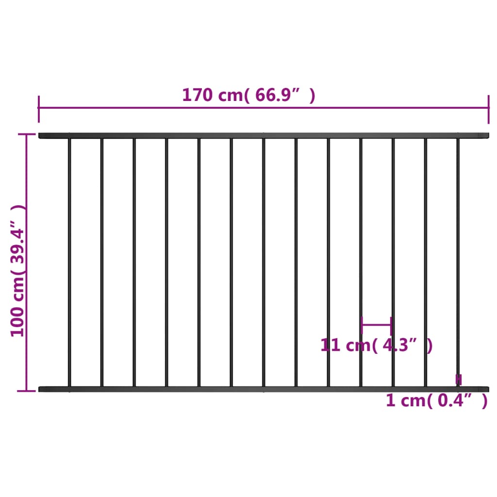 Fence Panel Powder-coated Steel 1.7x1 m Black