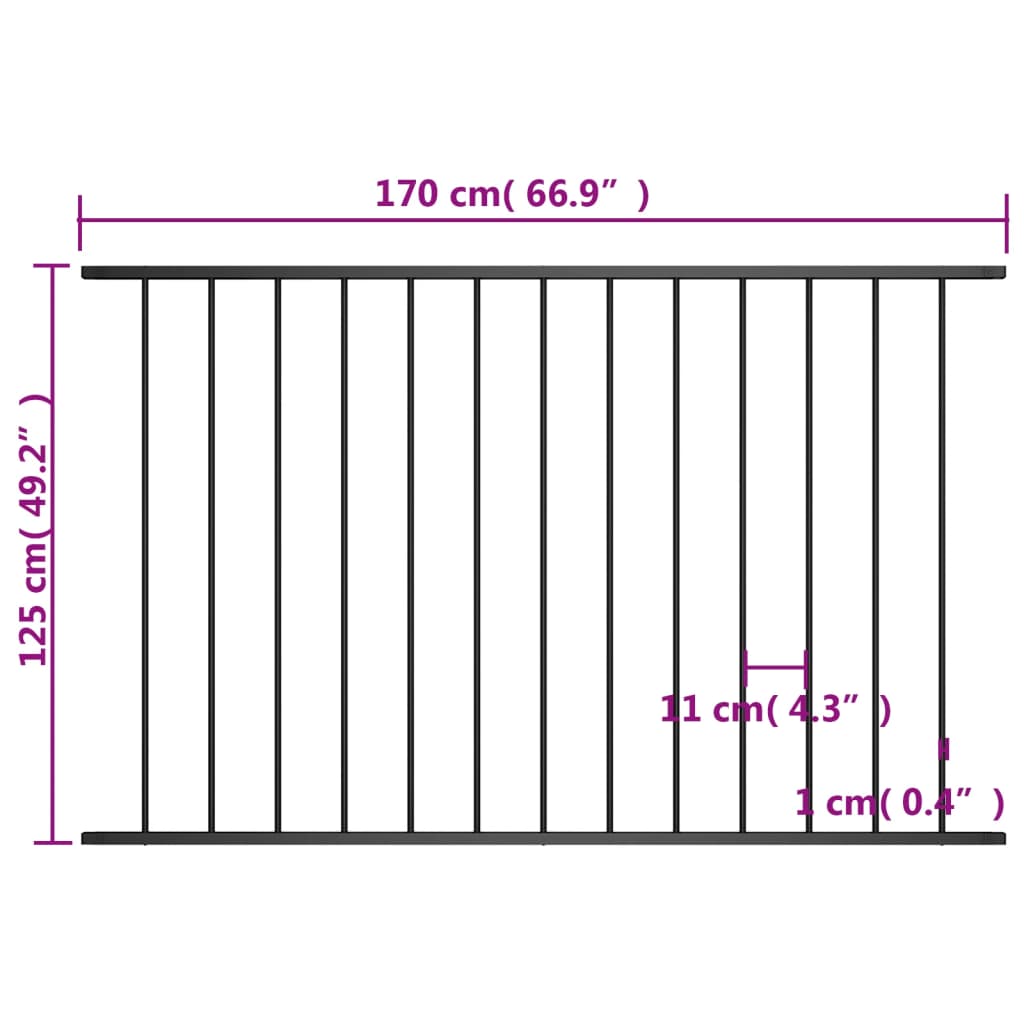 Fence Panel Powder-coated Steel 1.7x1.25 m Black