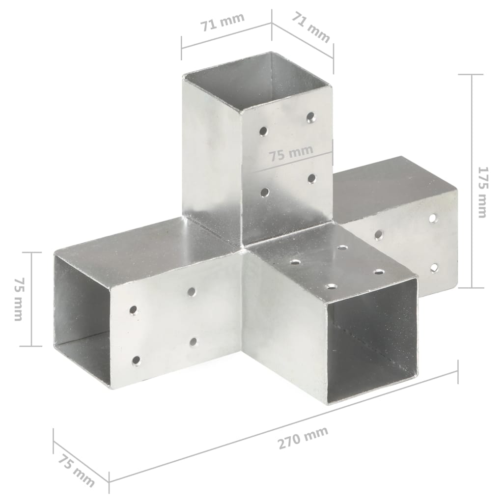 Post Connector X Shape Galvanised Metal 71x71 mm