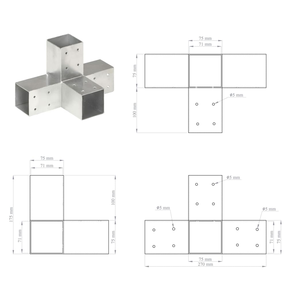 Post Connector X Shape Galvanised Metal 71x71 mm