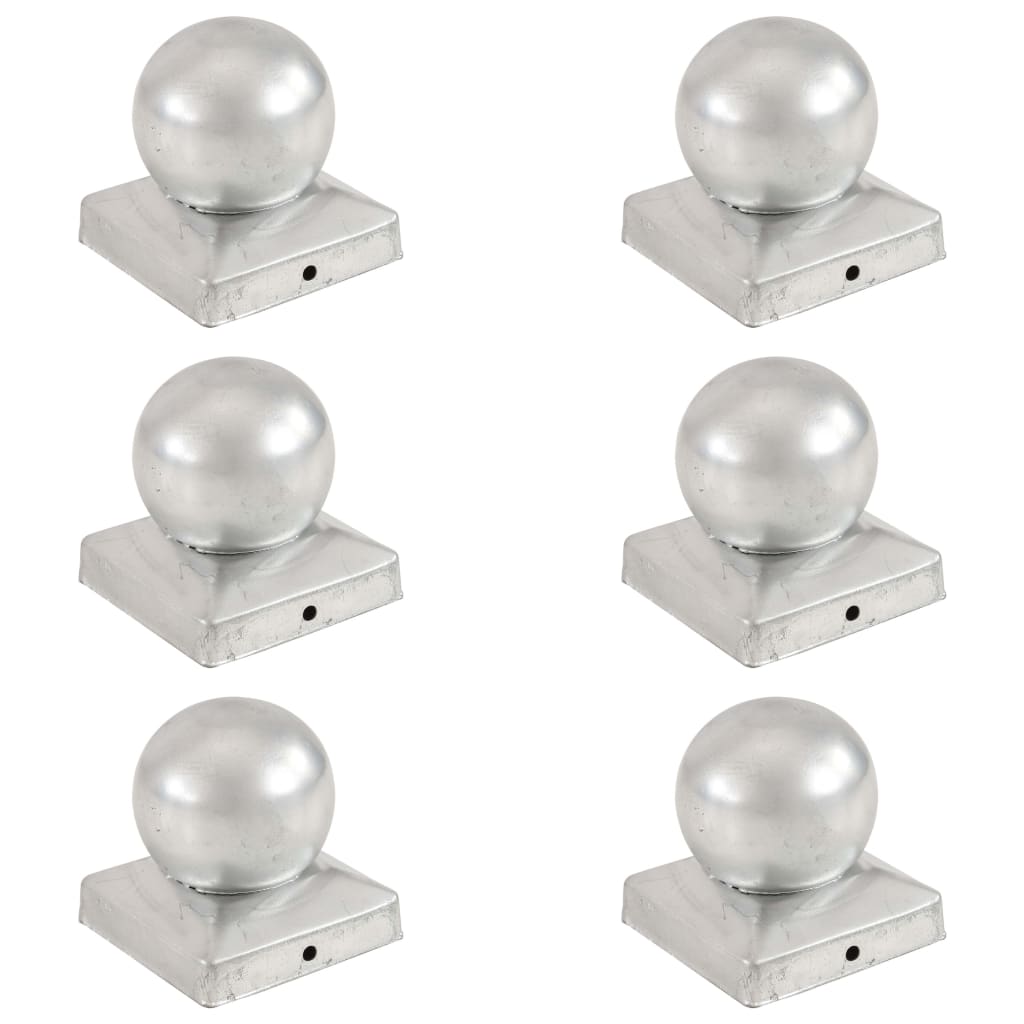 Post Caps 6 pcs Globe Final Galvanised Metal 91x91 mm
