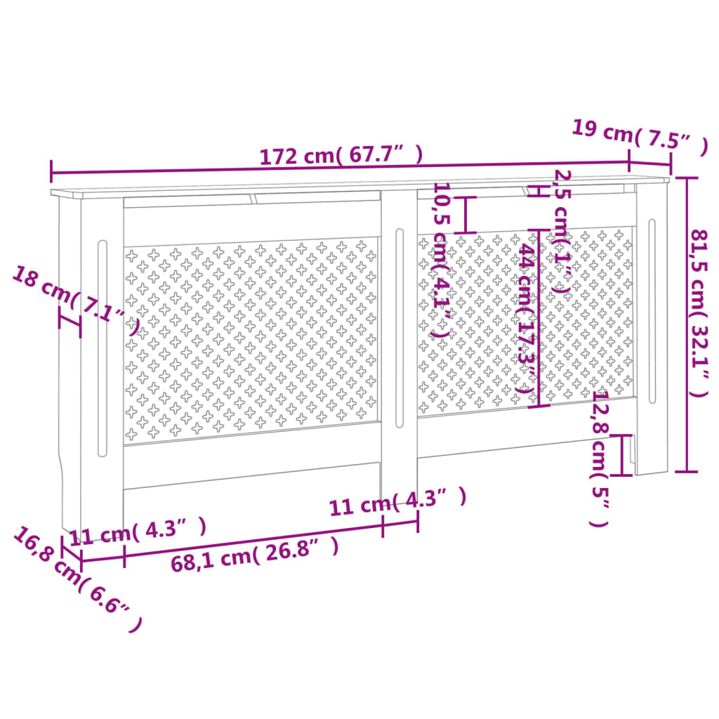 Radiator Cover 172x19x81.5 cm MDF