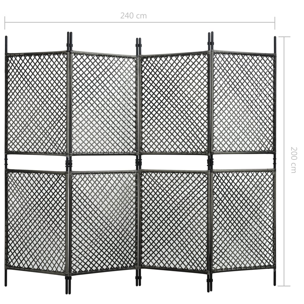 4-Panel Room Divider Poly Rattan Anthracite 240x200 cm