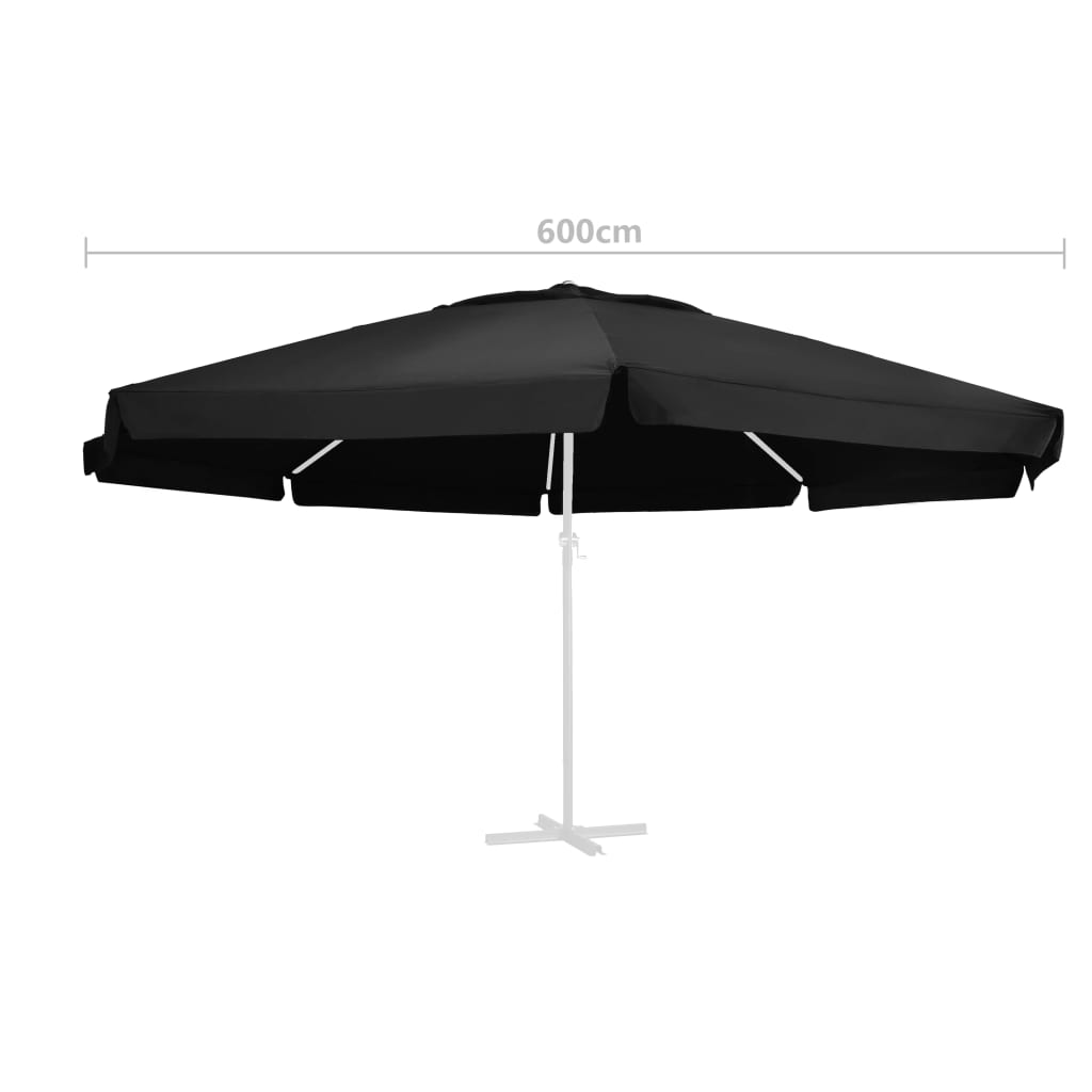 Replacement Fabric for Outdoor Parasol Black 610 cm