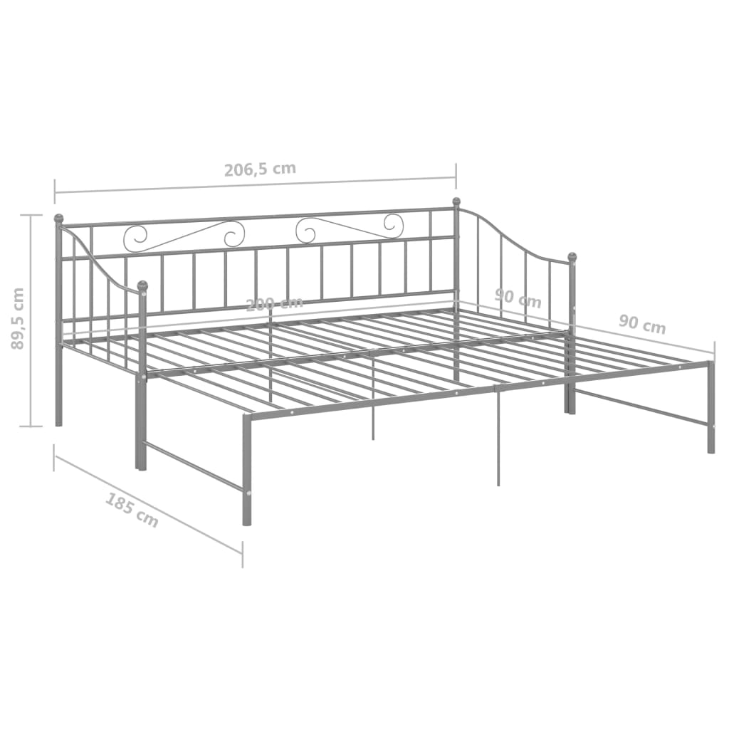 Pull-out Sofa Bed Frame without Mattress Grey Metal 90x200 cm