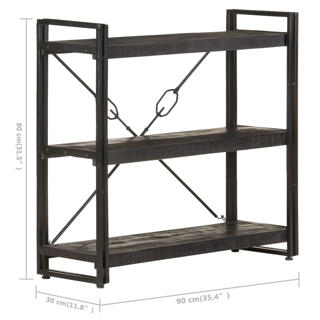 3-Tier Bookcase Black 90x30x80 cm Solid Mango Wood