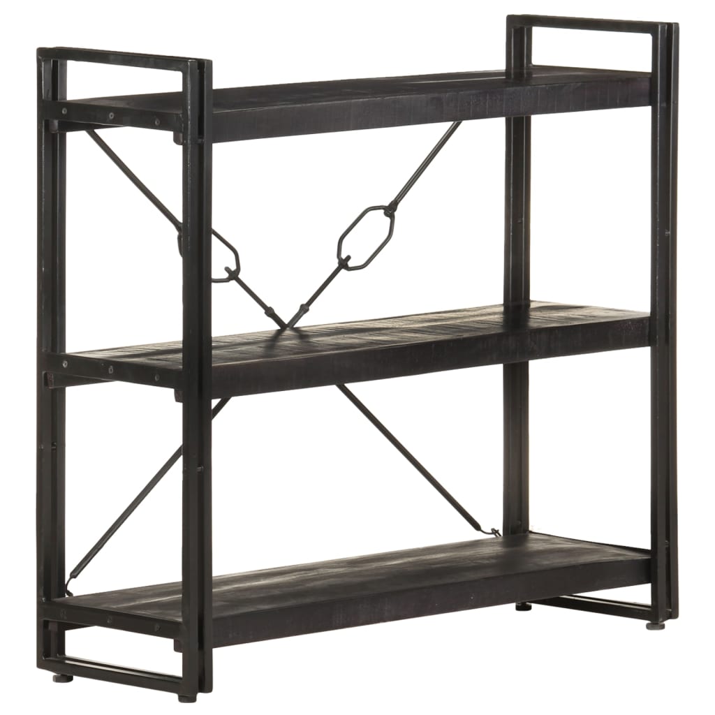 3-Tier Bookcase Black 90x30x80 cm Solid Mango Wood