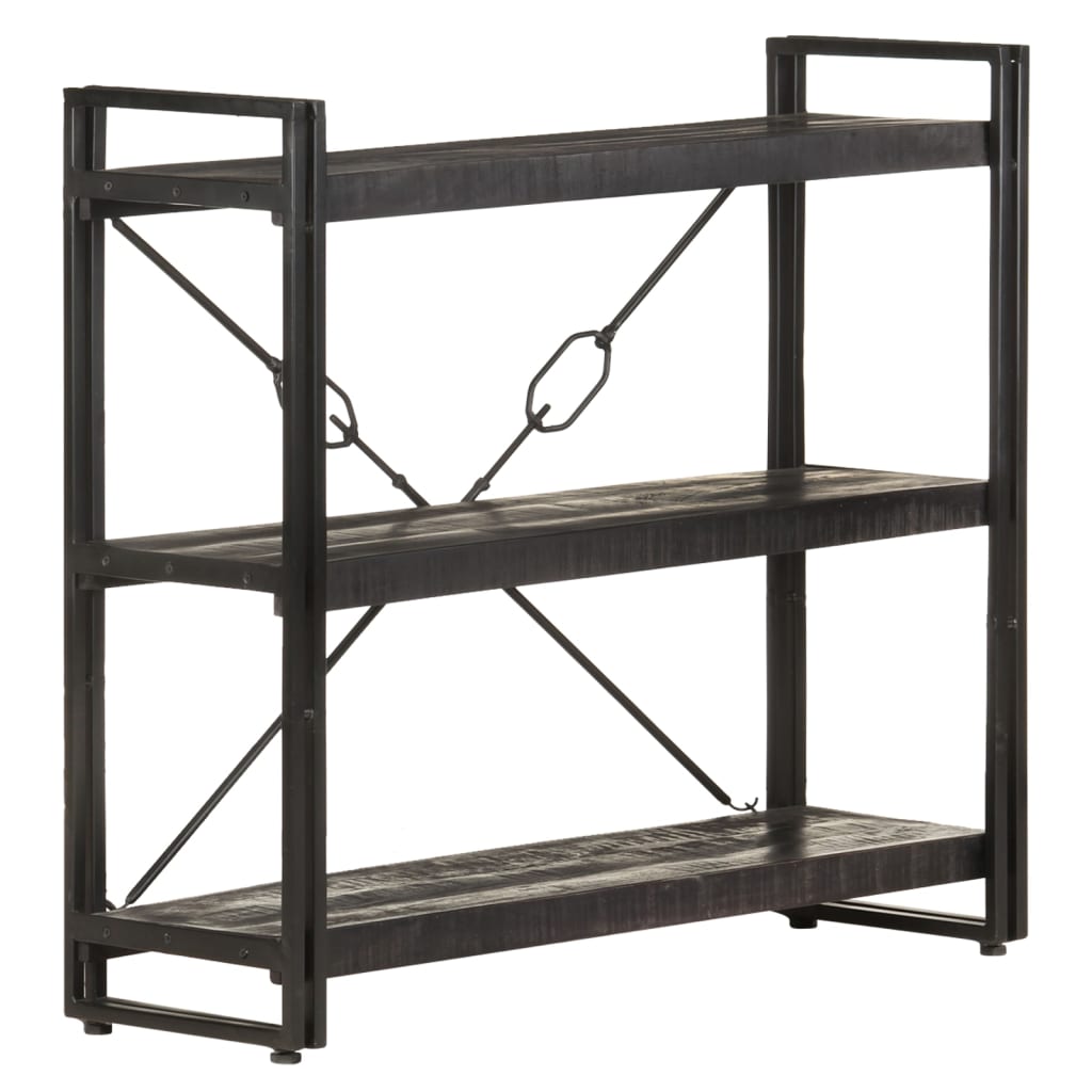 3-Tier Bookcase Black 90x30x80 cm Solid Mango Wood