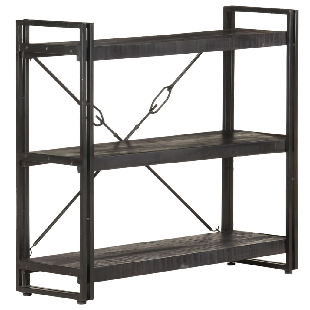 3-Tier Bookcase Black 90x30x80 cm Solid Mango Wood