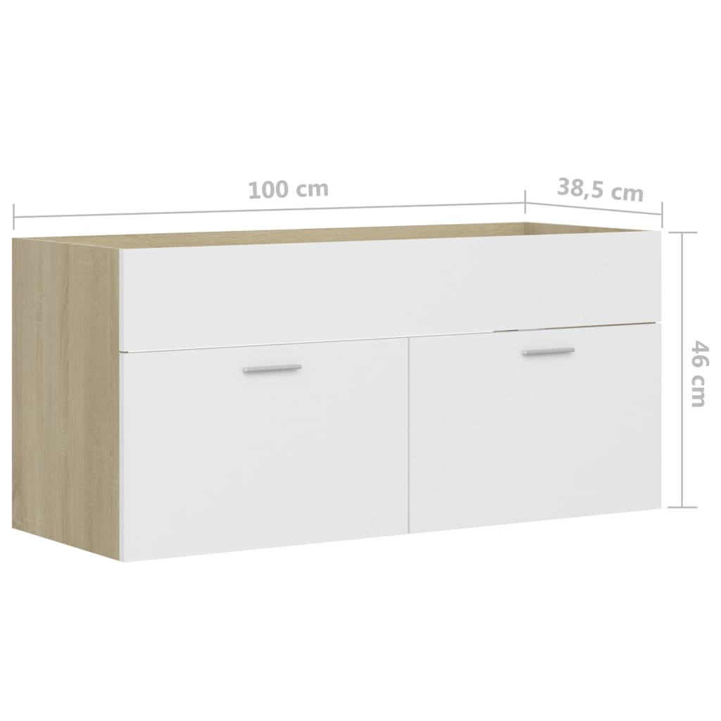 Sink Cabinet White and Sonoma Oak 100x38.5x46 cm Engineered Wood