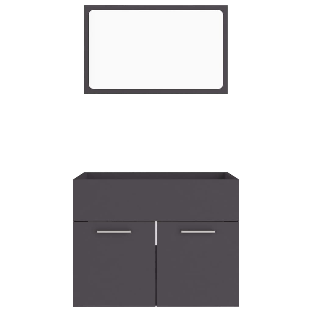 2 Piece Bathroom Furniture Set Grey Engineered Wood