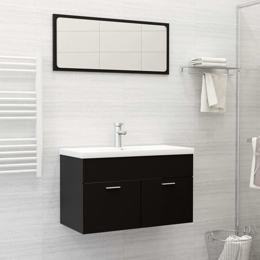 2 Piece Bathroom Furniture Set Black Engineered Wood