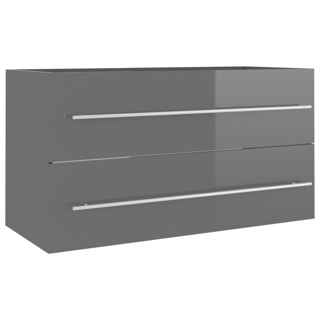2 Piece Bathroom Furniture Set High Gloss Grey Engineered Wood