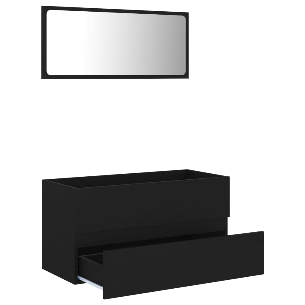 2 Piece Bathroom Furniture Set Black Engineered Wood