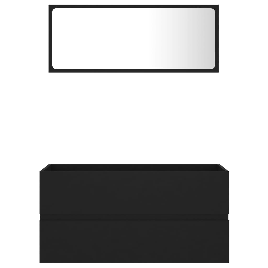 2 Piece Bathroom Furniture Set Black Engineered Wood