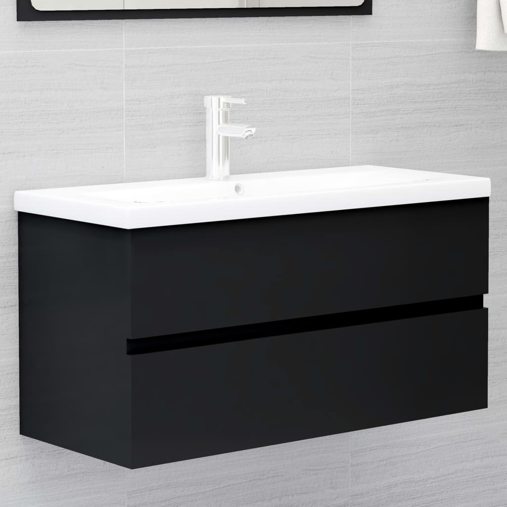 2 Piece Bathroom Furniture Set Black Engineered Wood