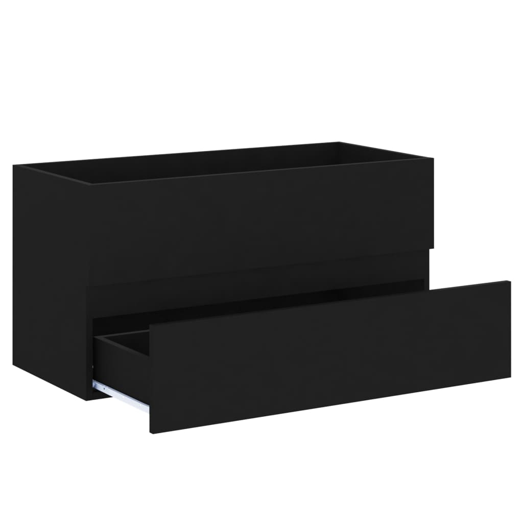 2 Piece Bathroom Furniture Set Black Engineered Wood