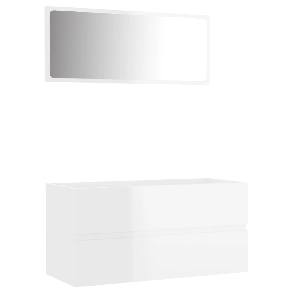 2 Piece Bathroom Furniture Set High Gloss White Engineered Wood