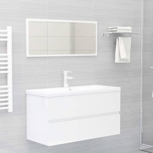 2 Piece Bathroom Furniture Set High Gloss White Engineered Wood