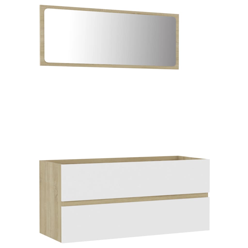 2 Piece Bathroom Furniture Set White and Sonoma Oak Engineered Wood