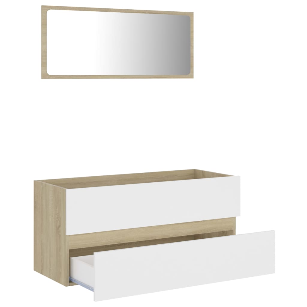 2 Piece Bathroom Furniture Set White and Sonoma Oak Engineered Wood