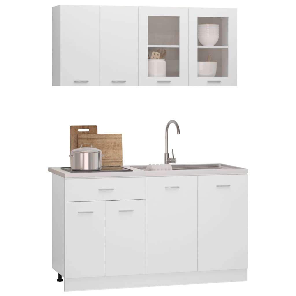 4 Piece Kitchen Cabinet Set Lyon White Engineered Wood