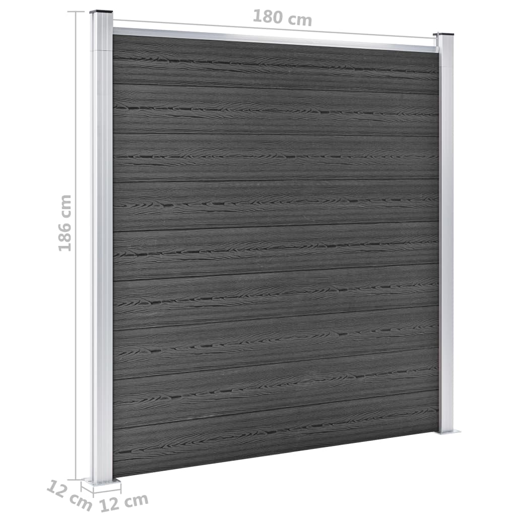 Fence Panel Set WPC 699x186 cm Black