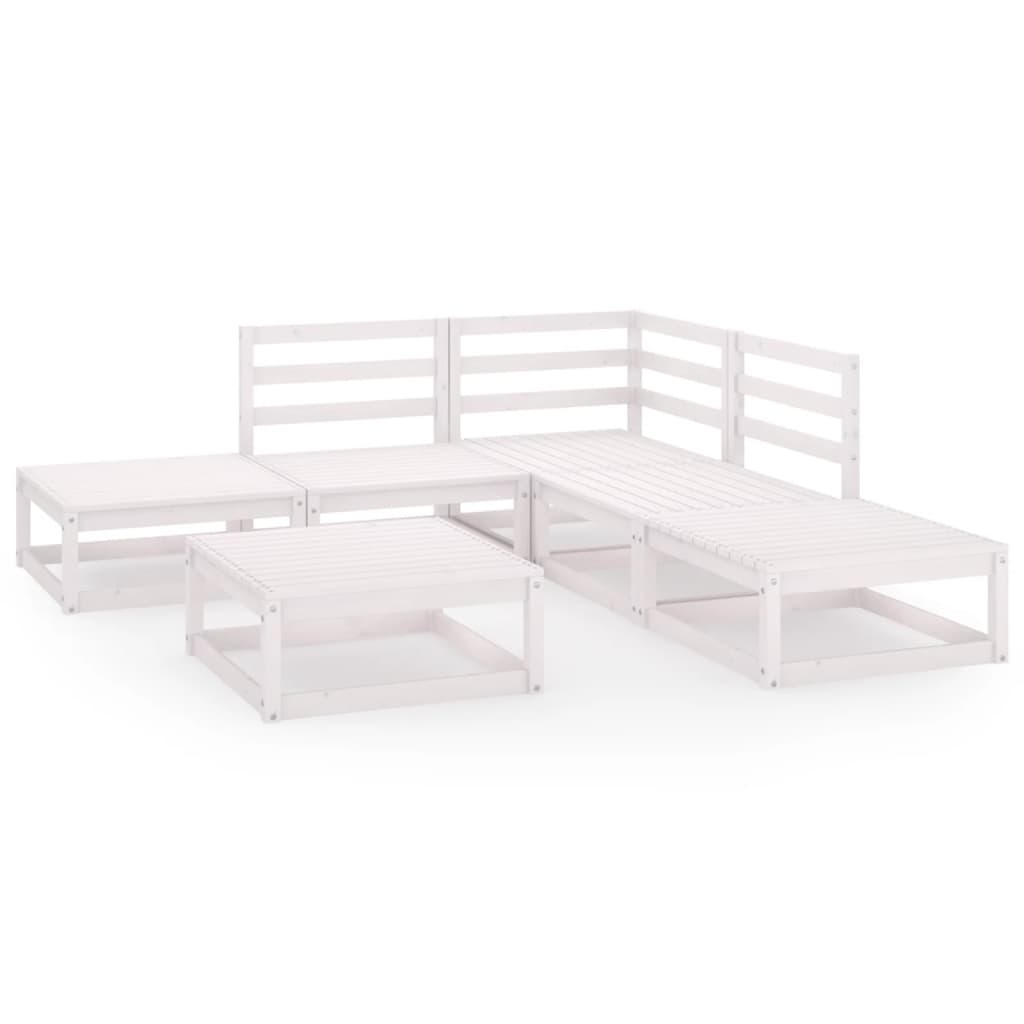 6 Piece Garden Lounge Set White Solid Wood Pine
