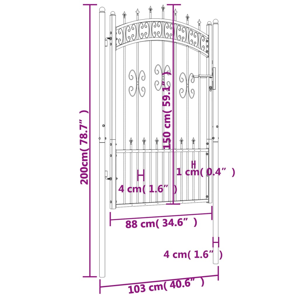Fence Gate with Spear Top Black 103x150 cm Powder-coated Steel