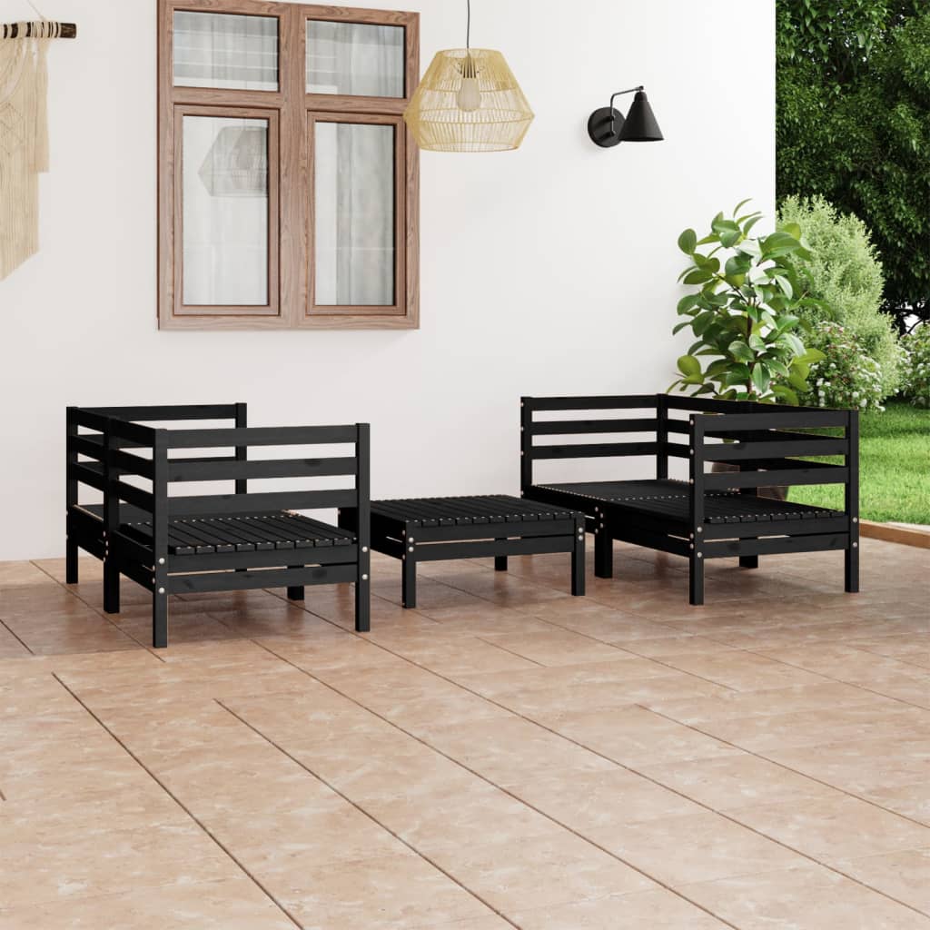 5 Piece Garden Lounge Set Black Solid Pinewood