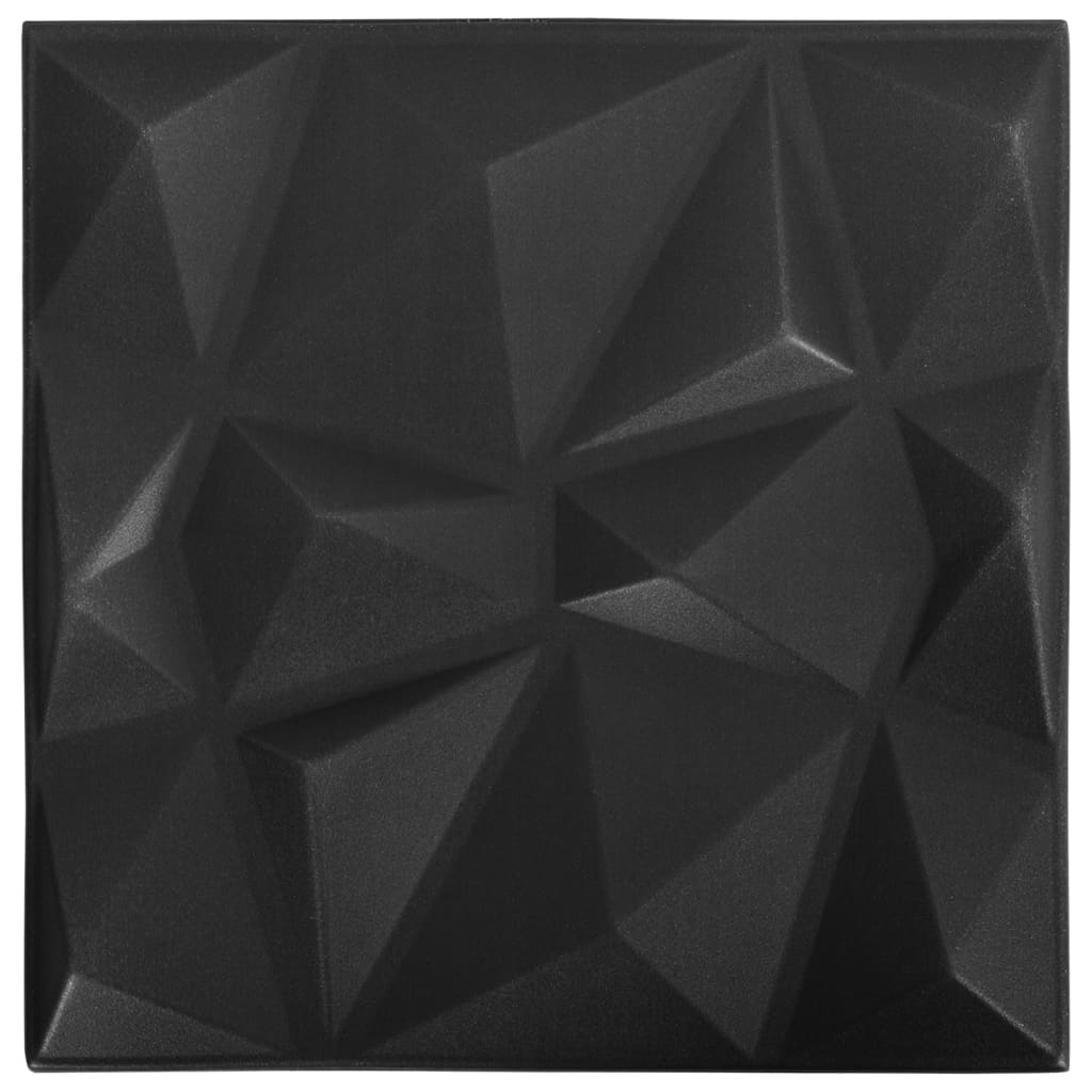 3D Wall Panels 48 pcs 50x50 cm Diamond Black 12 m²