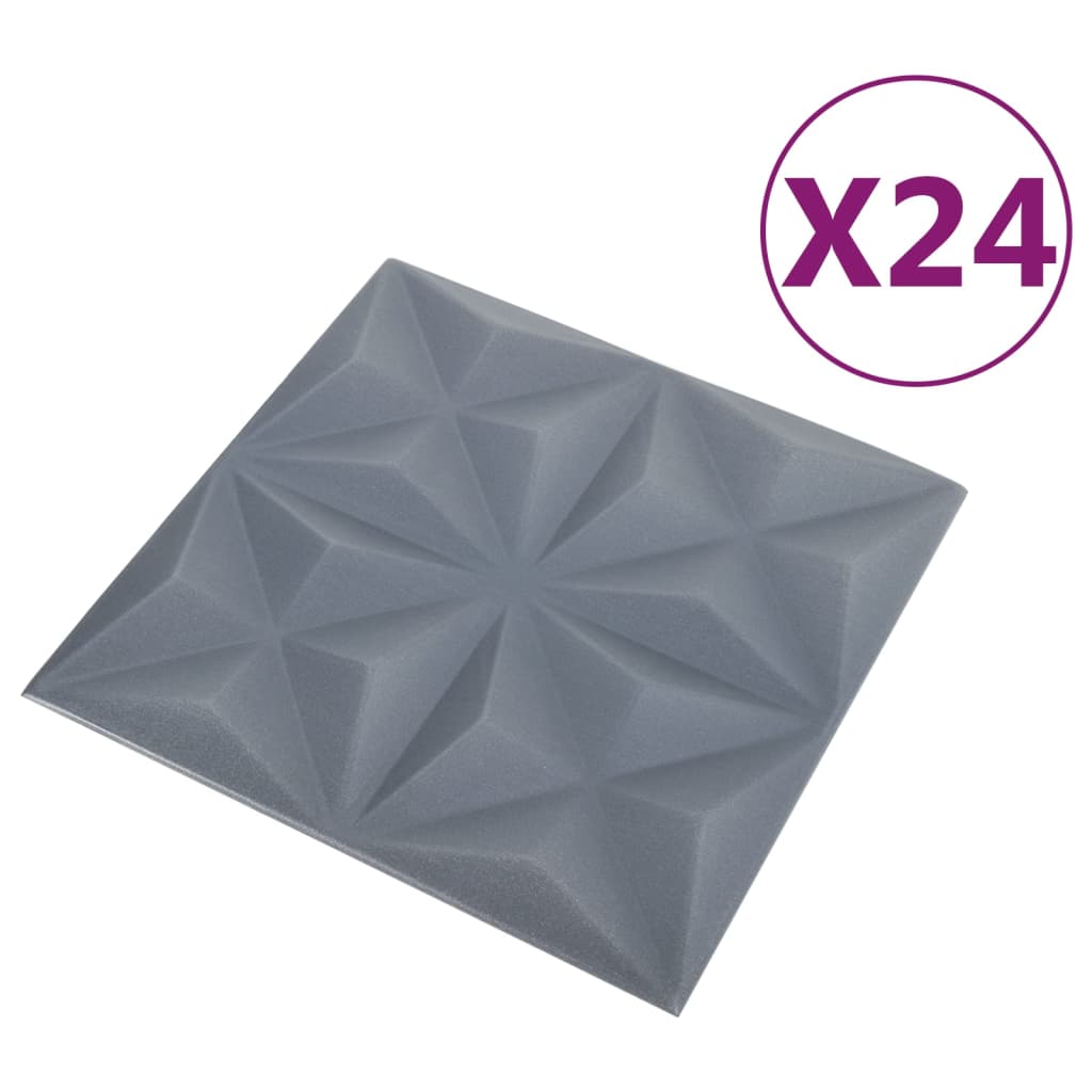 3D Wall Panels 24 pcs 50x50 cm Origami Grey 6 m²