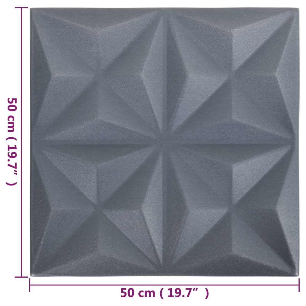 3D Wall Panels 24 pcs 50x50 cm Origami Grey 6 m²