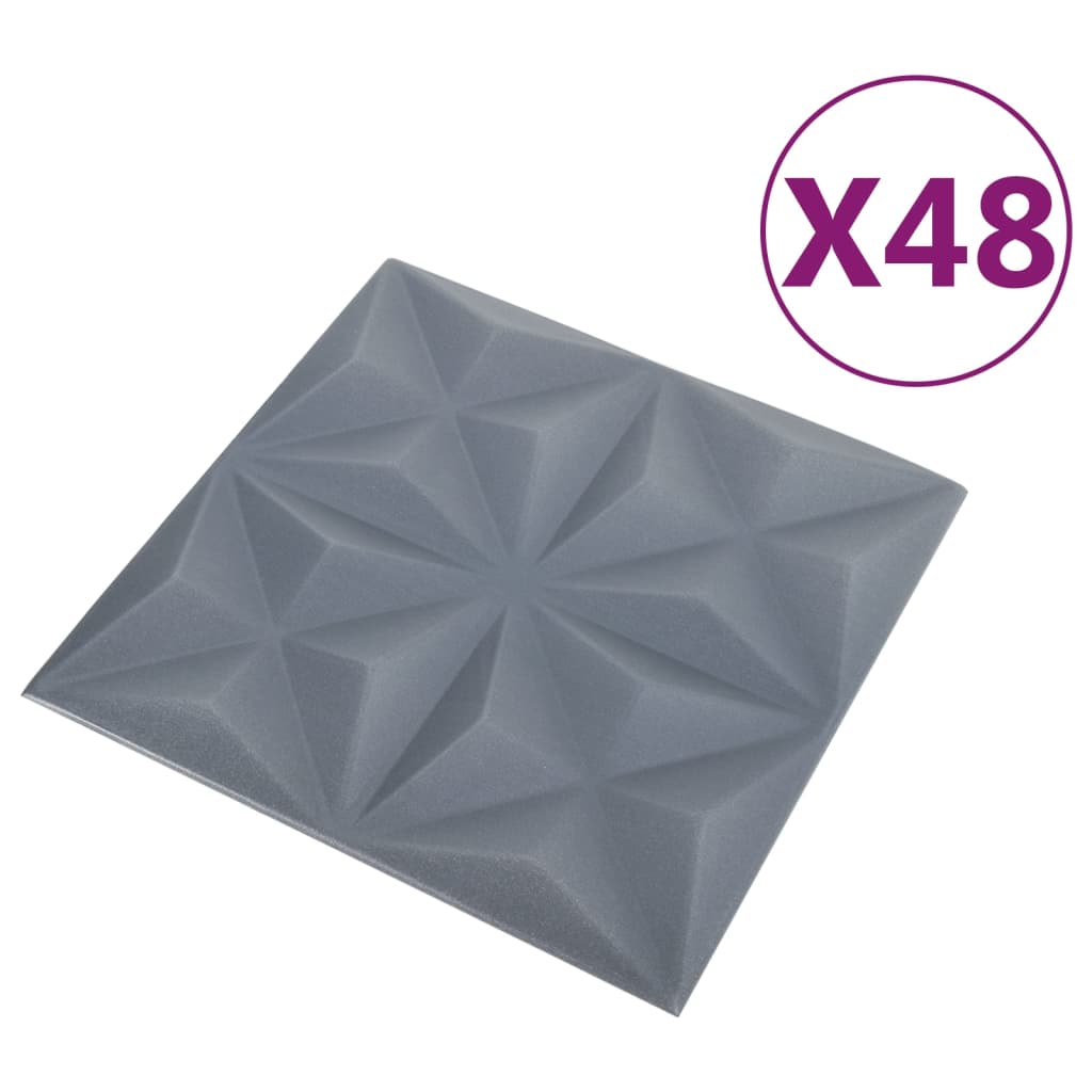 3D Wall Panels 48 pcs 50x50 cm Origami Grey 12 m²