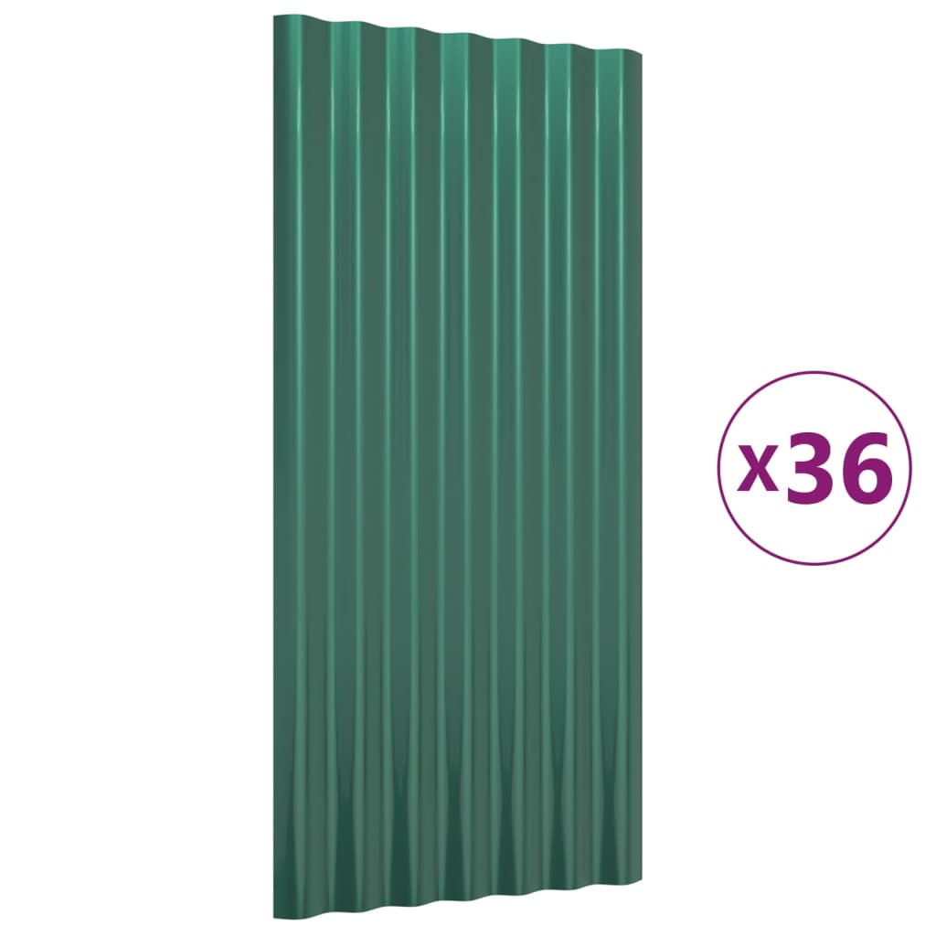 Roof Panels 36 pcs Galvanised Steel Green 80x36 cm