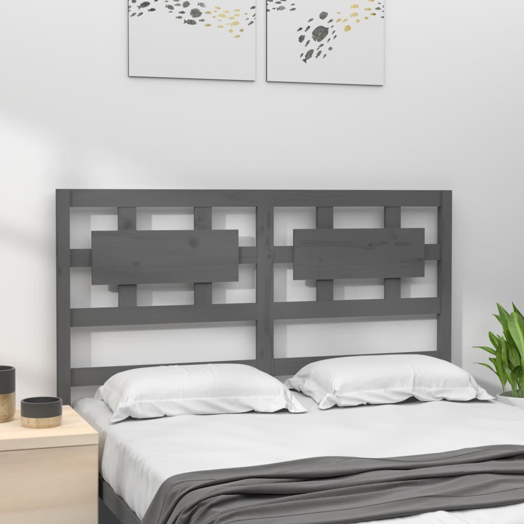 Bed Headboard Grey 185.5x4x100 cm Solid Wood Pine