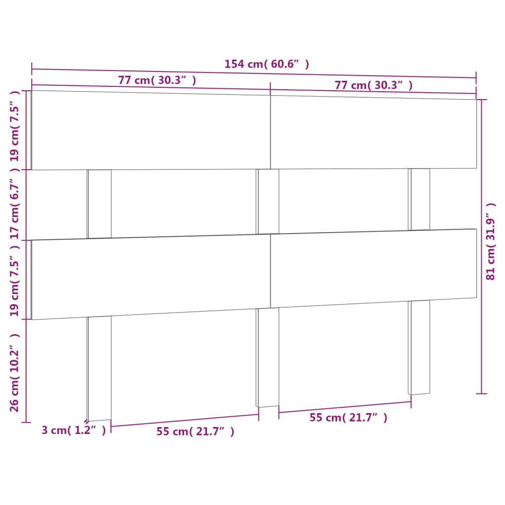 Bed Headboard White 154x3x81 cm Solid Wood Pine