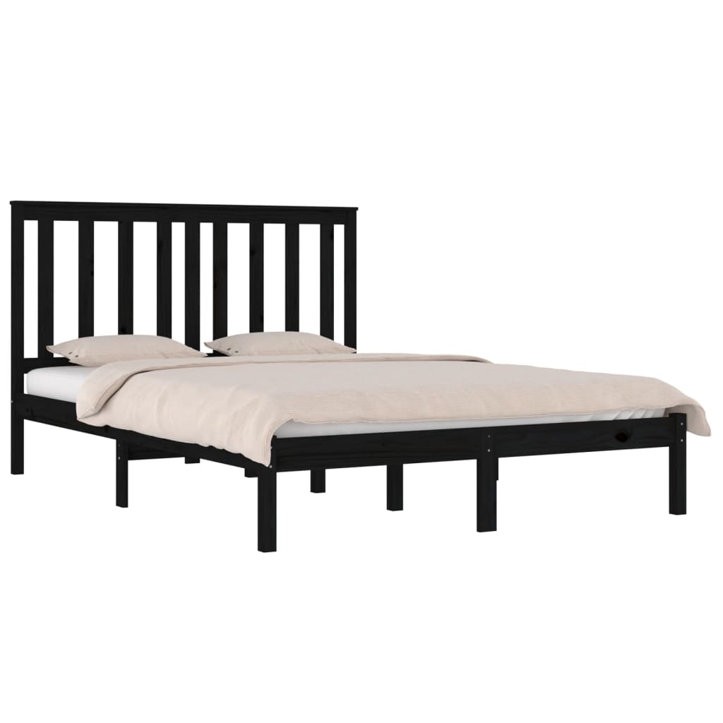 3103827 vidaXL Bed Frame without Mattress Black Solid Wood 140x190 cm (810001+818524)