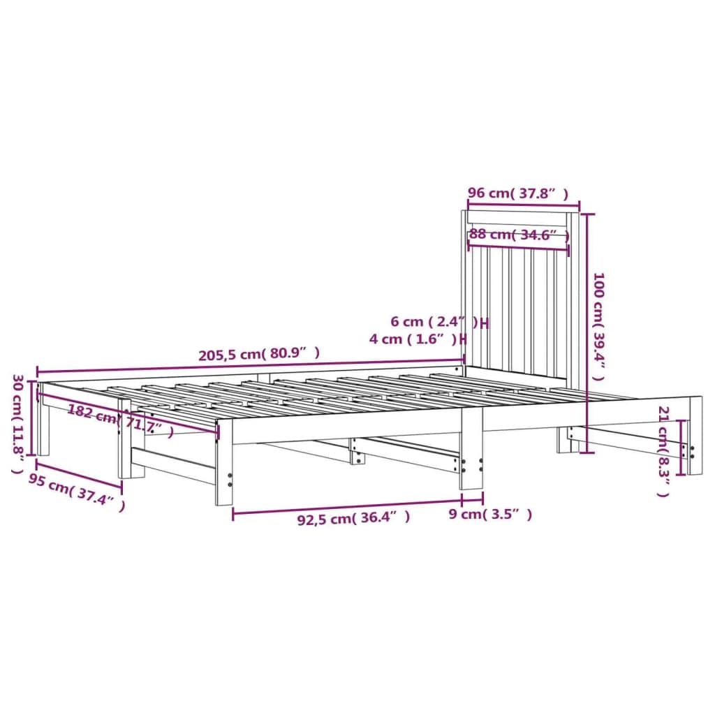Pull-out Day Bed without Mattress Grey 2x(90x200) cm