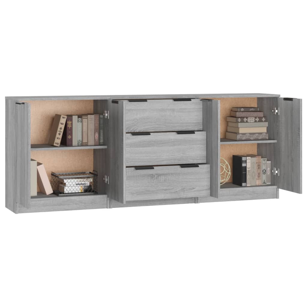 3 Piece Sideboards Grey Sonama Engineered Wood