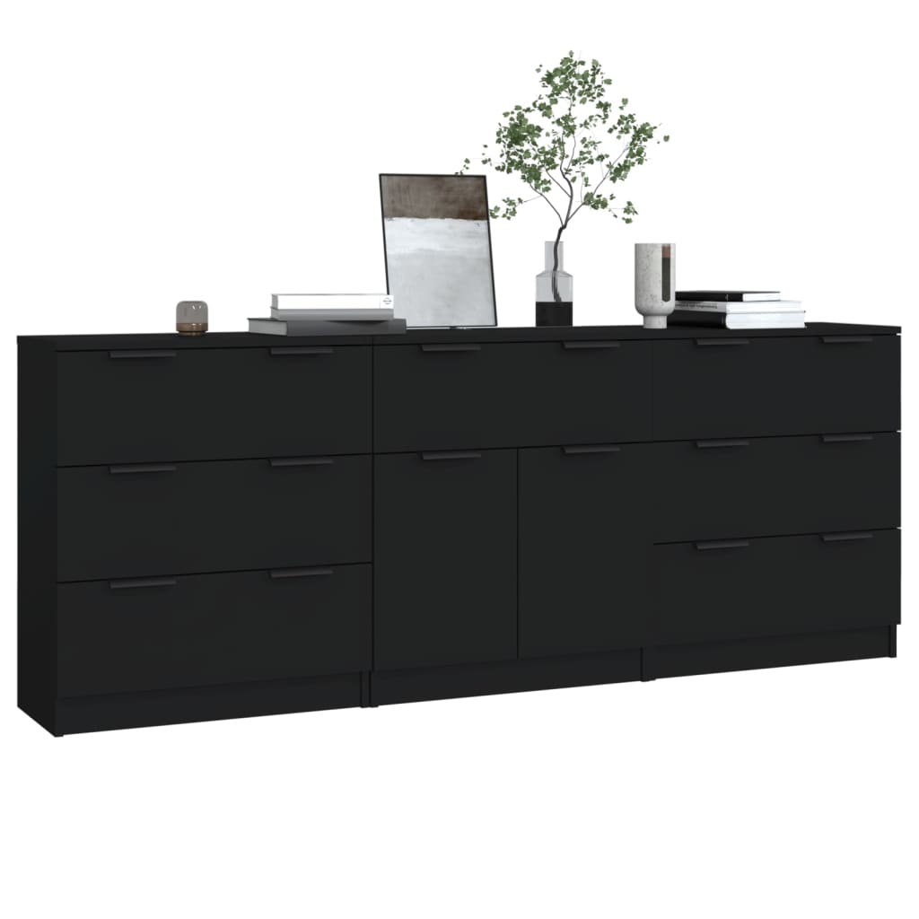 3 Piece Sideboards Black Engineered Wood