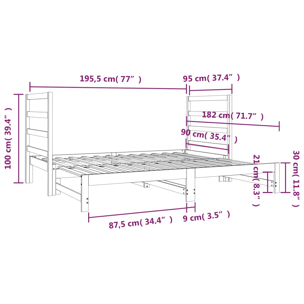 Pull-out Day Bed without Mattress 2x(90x190) cm