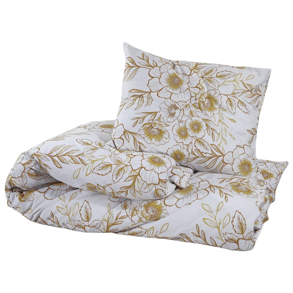 Duvet Cover Set White and Brown 220x240 cm Cotton
