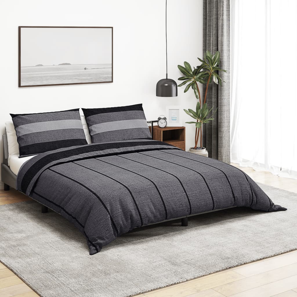 Duvet Cover Set Dark Grey 225x220 cm Cotton
